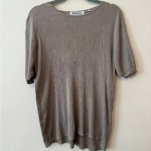 Kevo Woman 100% Silk Ribbed Sweater Top Size XL Taupe